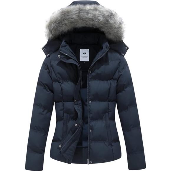 Hooded Warm Winter Coat Quilted Thicken Puffer Jacket with Removable Fur Hood - Picture 2 of 7
